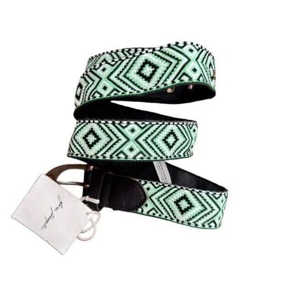 Free People Women\'s Sz M/L Moving to Mars Cotton Leather Belt Green & Black main image 4